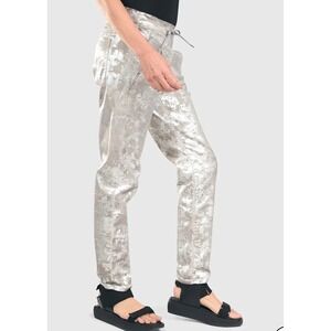 Alembika Silver Metallic Floral Iconic Stretch Jeans Size 2 $300 Retail
